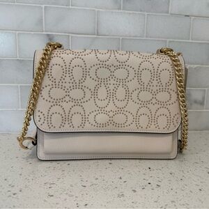 Coach White Perforated Leather Chain Strap Crossbody